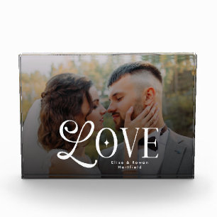 Modern Love Custom Wedding Photo Couples Monogram Block