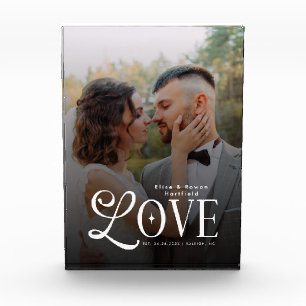 Modern Love Custom Wedding Photo Couples Monogram Block