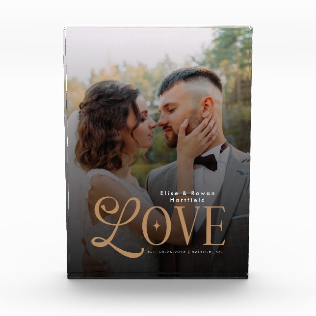 Modern Love Custom Wedding Photo Couples Monogram Block (Front)