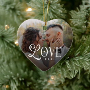 Modern Love Custom Wedding Photo Couples Monogram Ceramic Tree Decoration