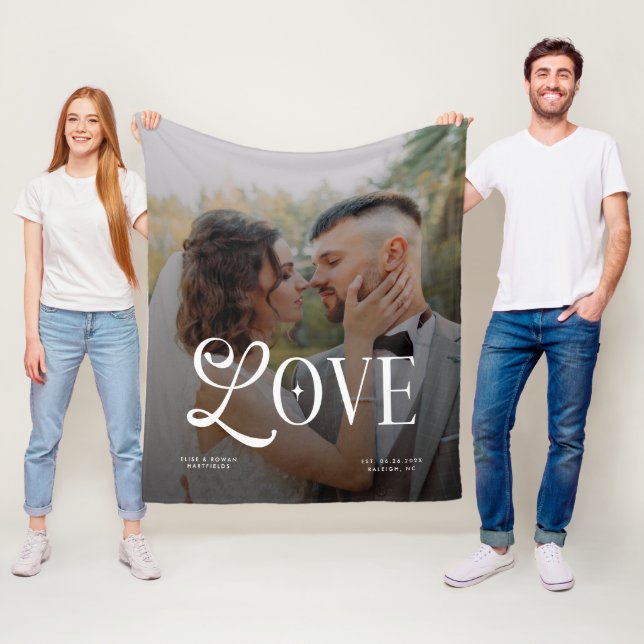 Modern Love Custom Wedding Photo Couples Monogram Fleece Blanket (In Situ)