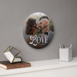 Modern Love Custom Wedding Photo Couples Monogram Large Clock