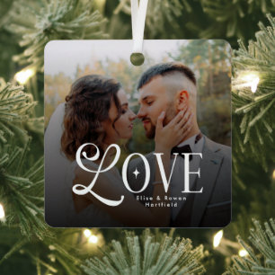 Modern Love Custom Wedding Photo Couples Monogram Metal Tree Decoration