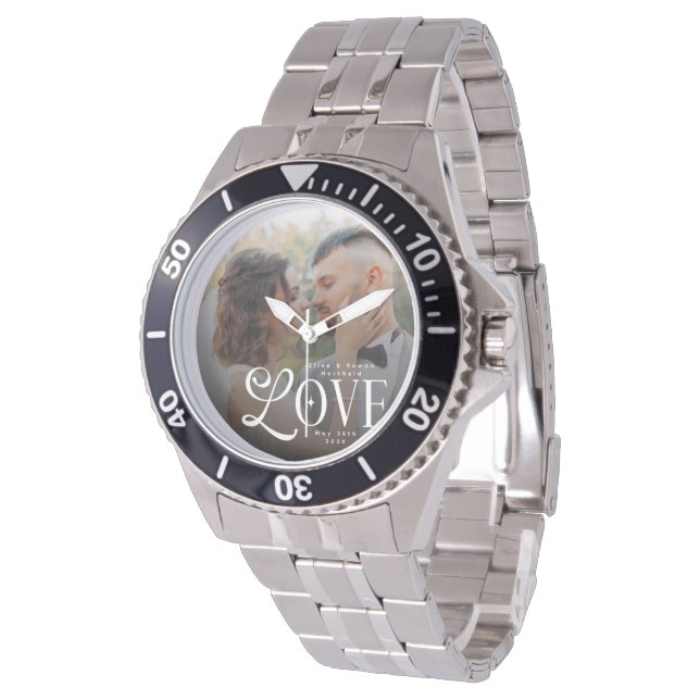 Modern Love Custom Wedding Photo Couples Monogram Watch (Angled)