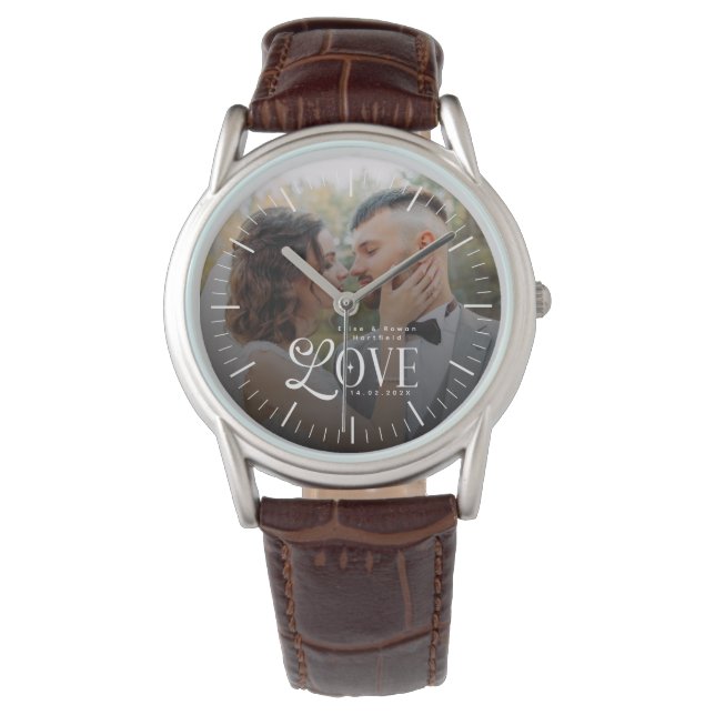 Modern Love Custom Wedding Photo Couples Monogram Watch (Front)