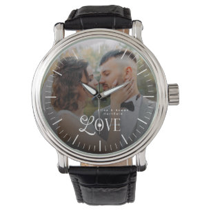 Modern Love Custom Wedding Photo Couples Monogram Watch