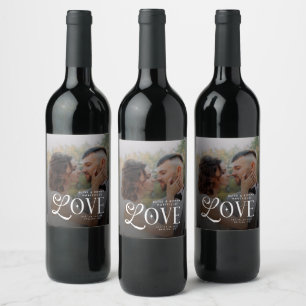 Modern Love Custom Wedding Photo Couples Monogram Wine Label