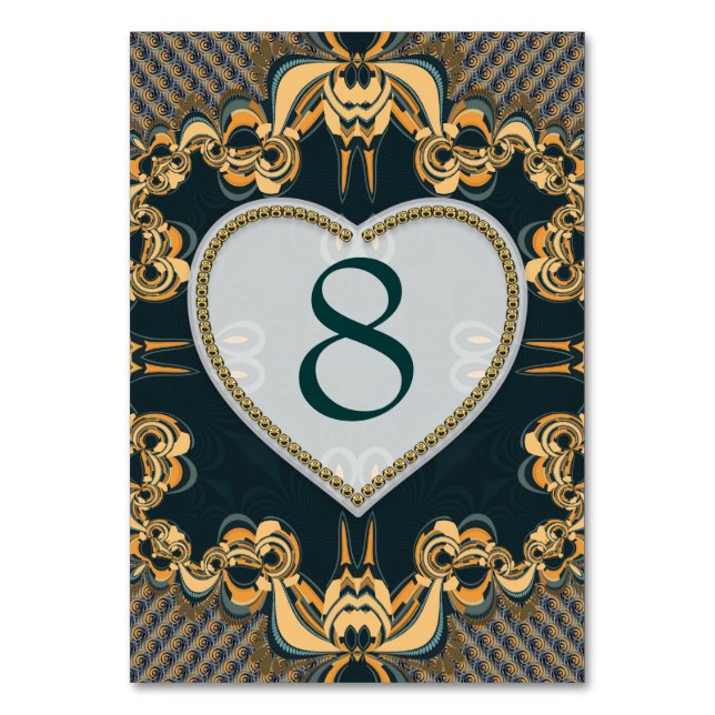 Modern Love Decor Lace Teal Gold Table Number Card (Back)