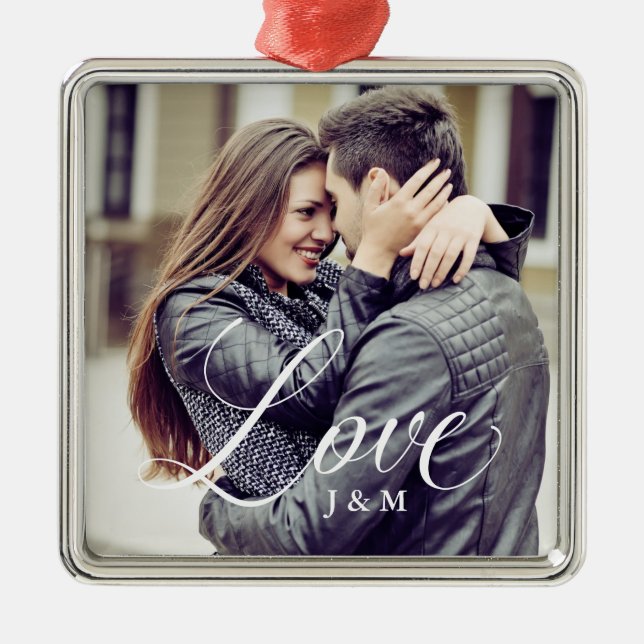 Modern Love | Elegant Calligraphy with your Photo Metal Tree Decoration (Front)