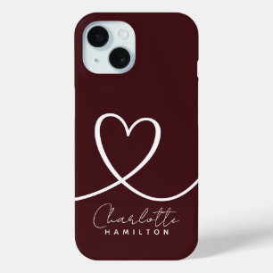 Modern Love Heart Personalised Aubergine White iPhone 15 Case