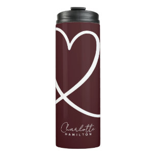 Modern Love Heart Personalised Aubergine White Thermal Tumbler
