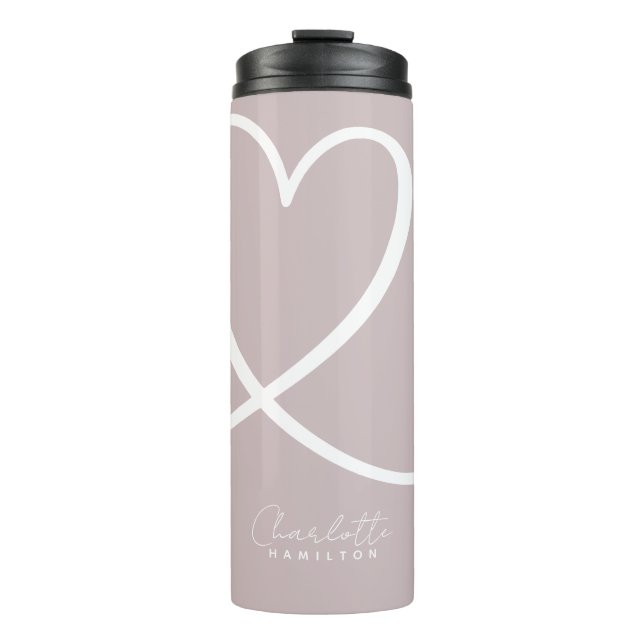 Modern Love Heart Personalised Blush Pink White Thermal Tumbler (Front)