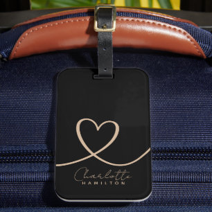 Modern Love Heart Personalised Name Black Tan Luggage Tag