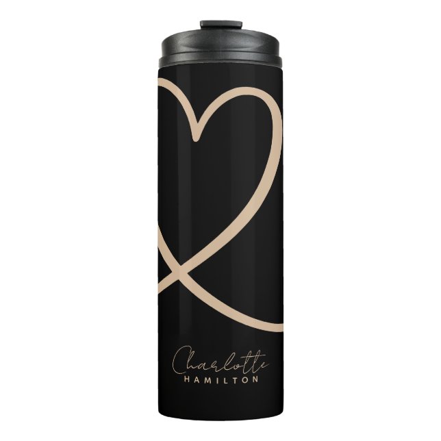 Modern Love Heart Personalised Name Black Tan Thermal Tumbler (Front)