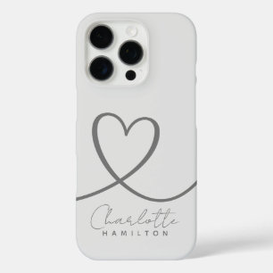 Modern Love Heart Personalised Name Grey Tones iPhone 16 Pro Case