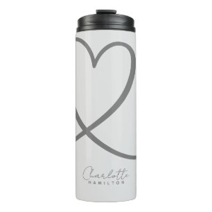 Modern Love Heart Personalised Name Grey Tones Thermal Tumbler