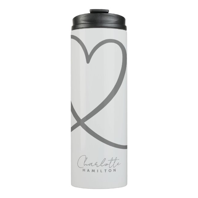 Modern Love Heart Personalised Name Grey Tones Thermal Tumbler (Front)