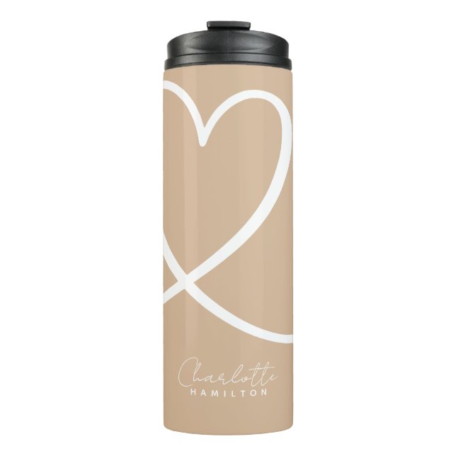 Modern Love Heart Personalised Tan White Thermal Tumbler (Front)