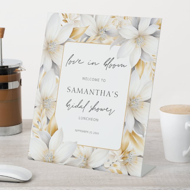 Modern Love In Bloom Floral Welcome Bridal Shower  Pedestal Sign (In SItu)
