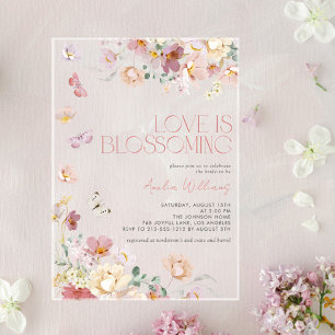 Modern Love is Blossoming Pink Bridal Shower Acrylic Invitations