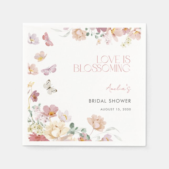Modern Love is Blossoming Pink Bridal Shower Napkin (Front)