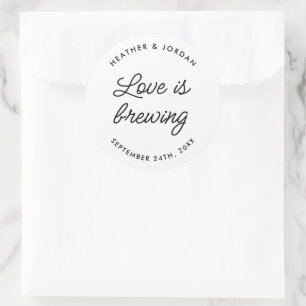 Modern Love Is Brewing Wedding Coffee Favours Classic Round Sticker