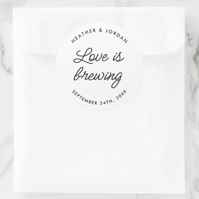Modern Love Is Brewing Wedding Coffee Favours Classic Round Sticker (Bag)