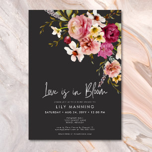 Modern Love Is In Bloom Black Bridal Shower Invitation