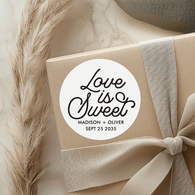 Modern Love is Sweet Bold Calligraphy Script  Classic Round Sticker (Creator Uploaded)