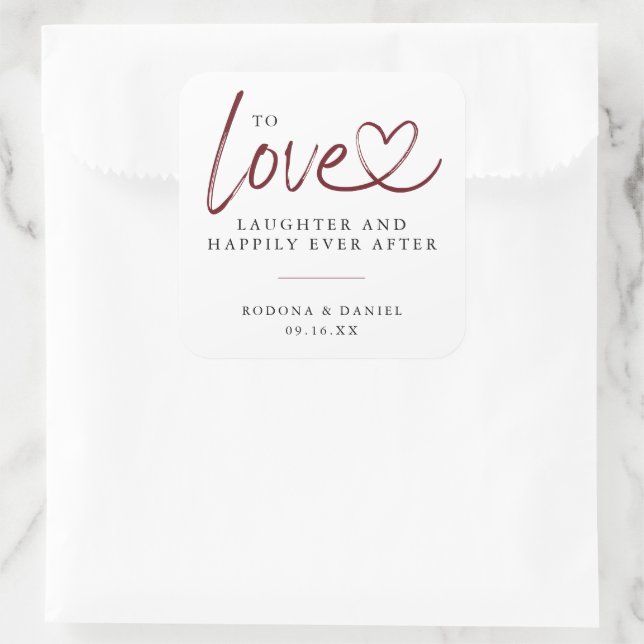 Modern Love Laughter Happily Ever After Wedding Square Sticker (Bag)