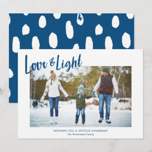 Modern Love & Light Blue Hanukkah Photo Holiday Card
