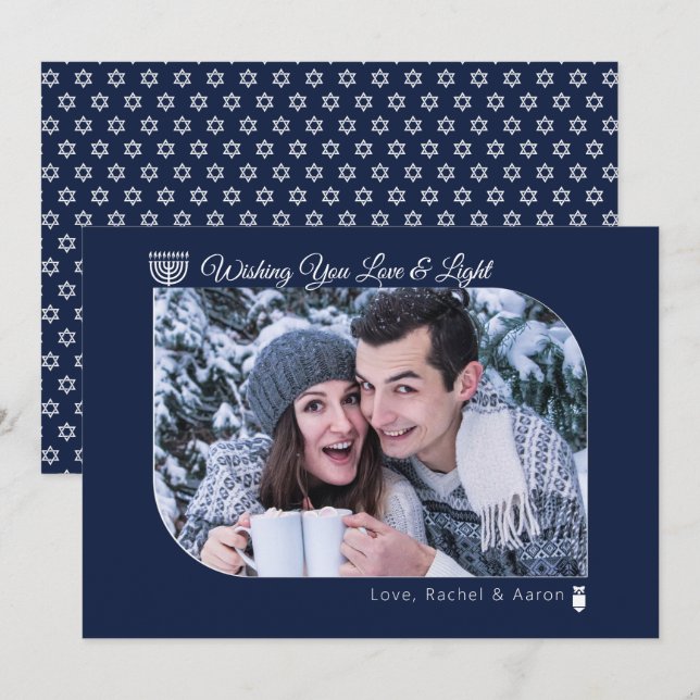Modern Love & Light Hanukkah Wishes Photo Holiday Card (Front/Back)