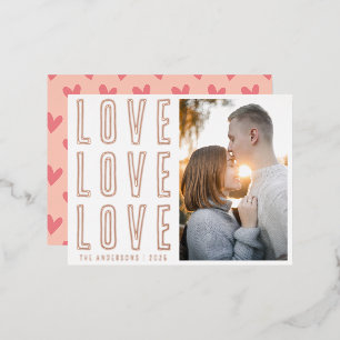 Modern Love Love Love Valentine's Day Photo Foil Holiday Postcard