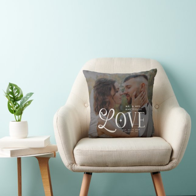 Modern Love Mr & Mrs Custom Wedding Photo Couples Cushion (Chair)