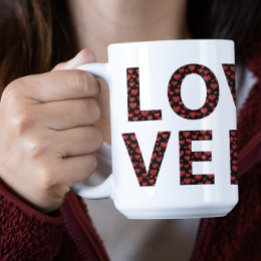 Modern LOVE Mug With Red Hearts Typography