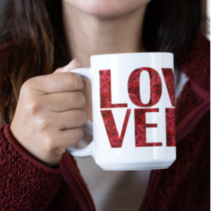 Modern LOVE Mug With Red Roses Typography