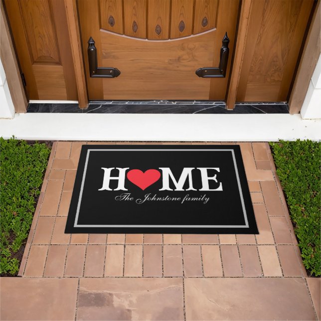 Modern Love Our Home Script Family Name Cool Chic  Doormat (Outdoor)