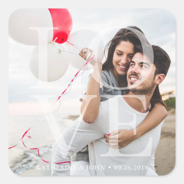 Modern "LOVE" Overlay Photo Square Sticker (Front)
