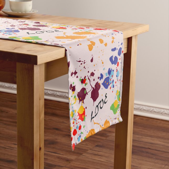 Modern Love Paint Splatter Colourful Spring  Short Table Runner (In Situ)