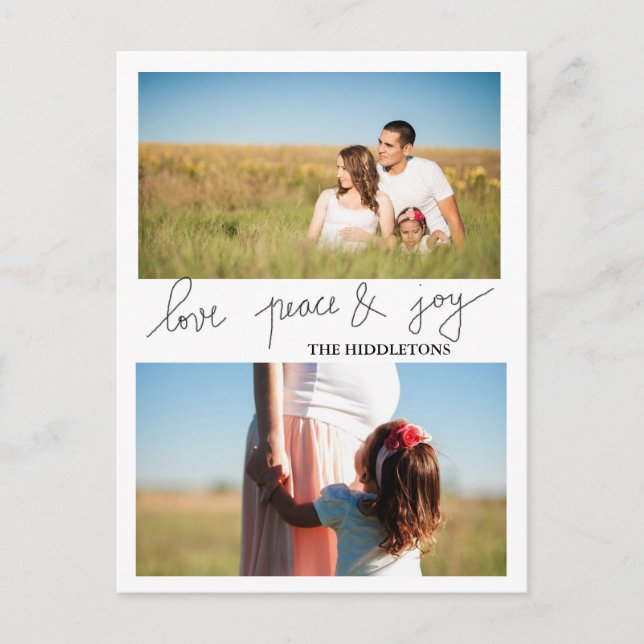 Modern Love Peace And Joy Holiday Two Photo Postcard (Front)