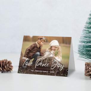 Modern Love Peace Joy 3 PHOTO Christmas Card
