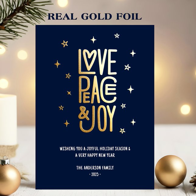 Modern Love Peace & Joy Non-Photo Christmas Foil Holiday Card (Creator Uploaded)