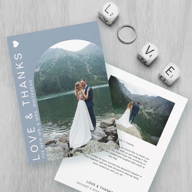 Modern Love Photo Collage Dusty Blue Thank You Card (Creator Uploaded)