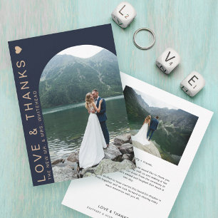 Modern Love Photo Collage Navy Blue Thank You Card