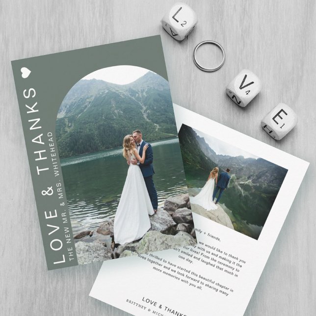 Modern Love Photo Collage Sage Thank You Card (Creator Uploaded)