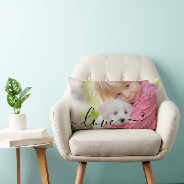 Modern LOVE Photo Script Heart 1 or 2 Pictures Lumbar Cushion (Chair)