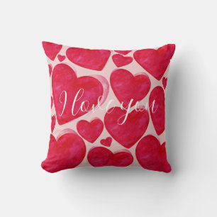 Modern Love Pillow - Asymmetric Watercolor Hearts