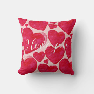 Modern Love Pillow - Asymmetric Watercolor Hearts