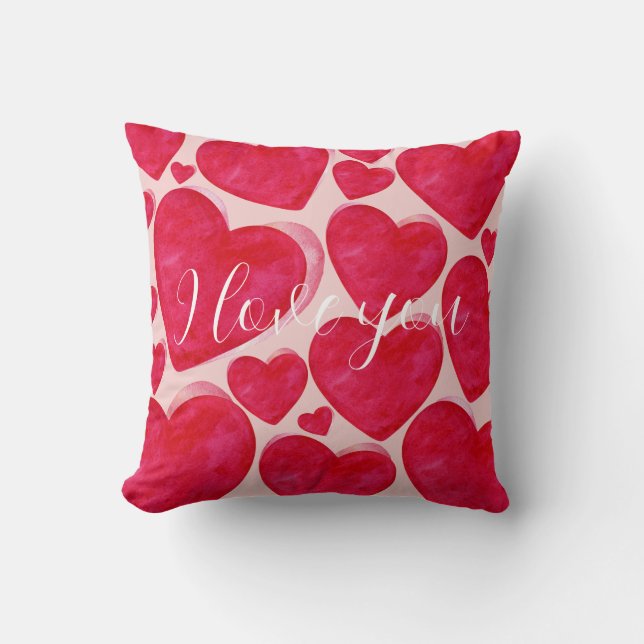 Modern Love Pillow - Asymmetric Watercolor Hearts (Front)