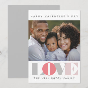 Modern LOVE Pink Grey Valentine's Day Photo Holiday Card